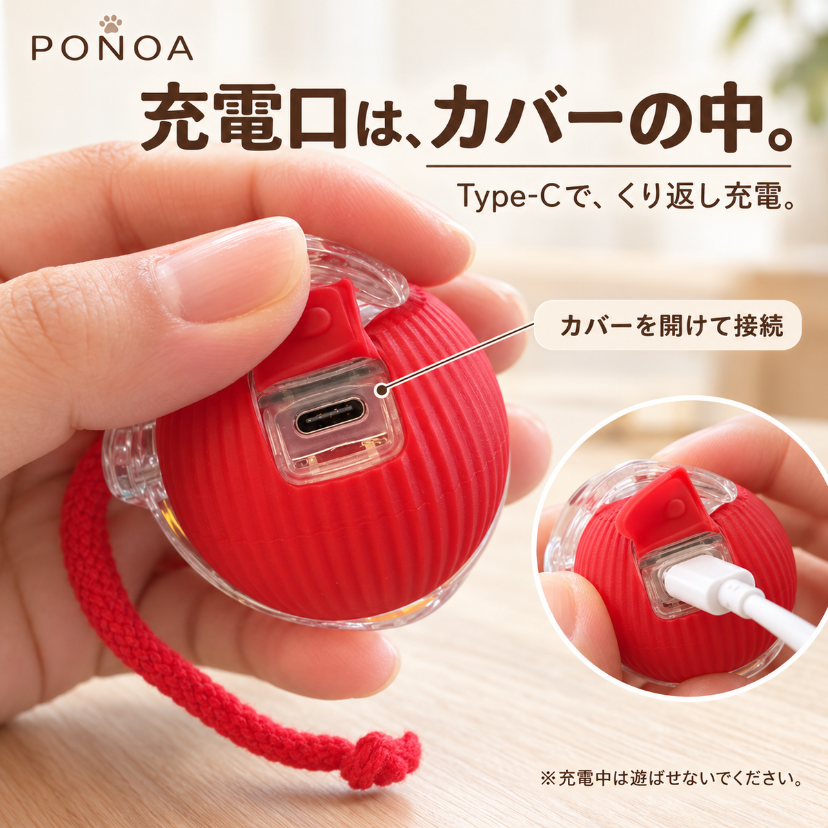 カバーの中にあるType-C充電口